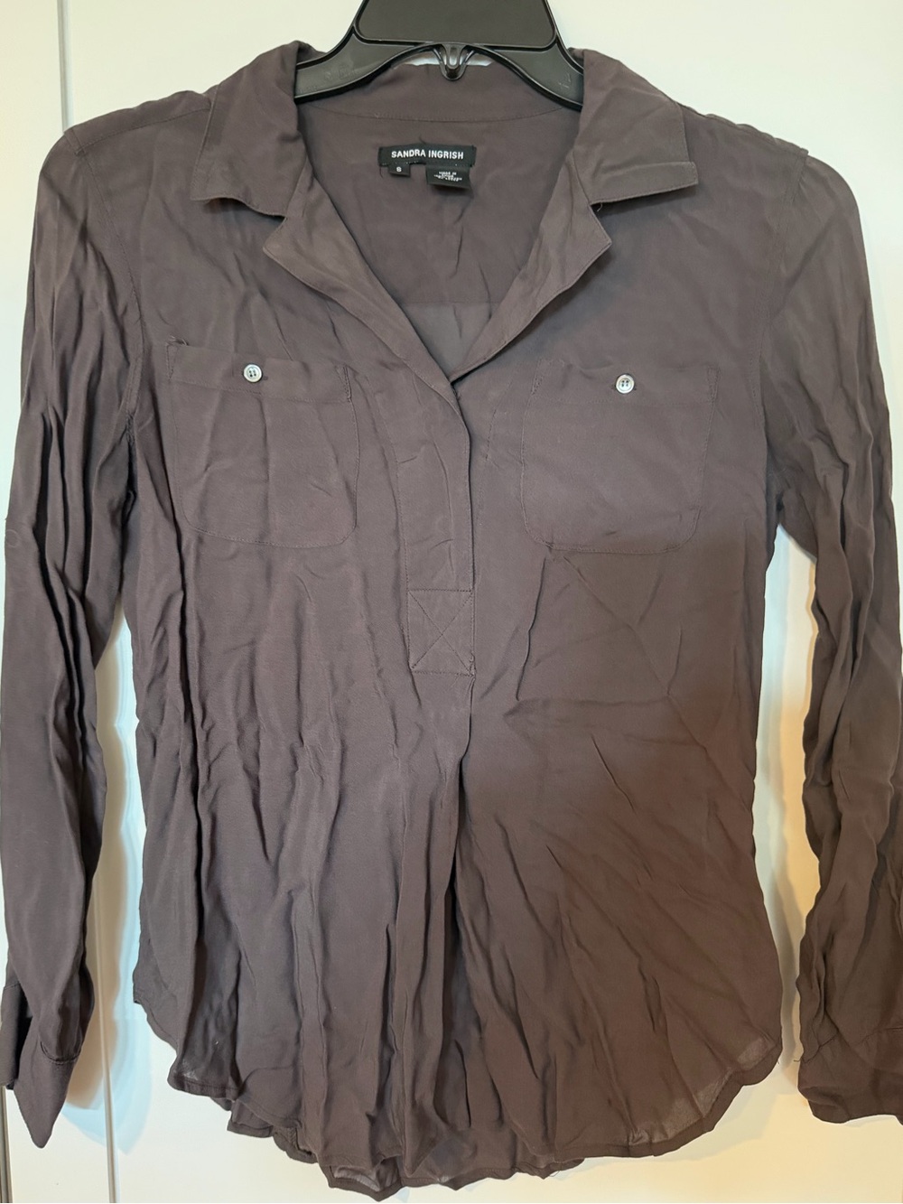 Sandra Ingrish Sheer Black Button Down Blouse Small